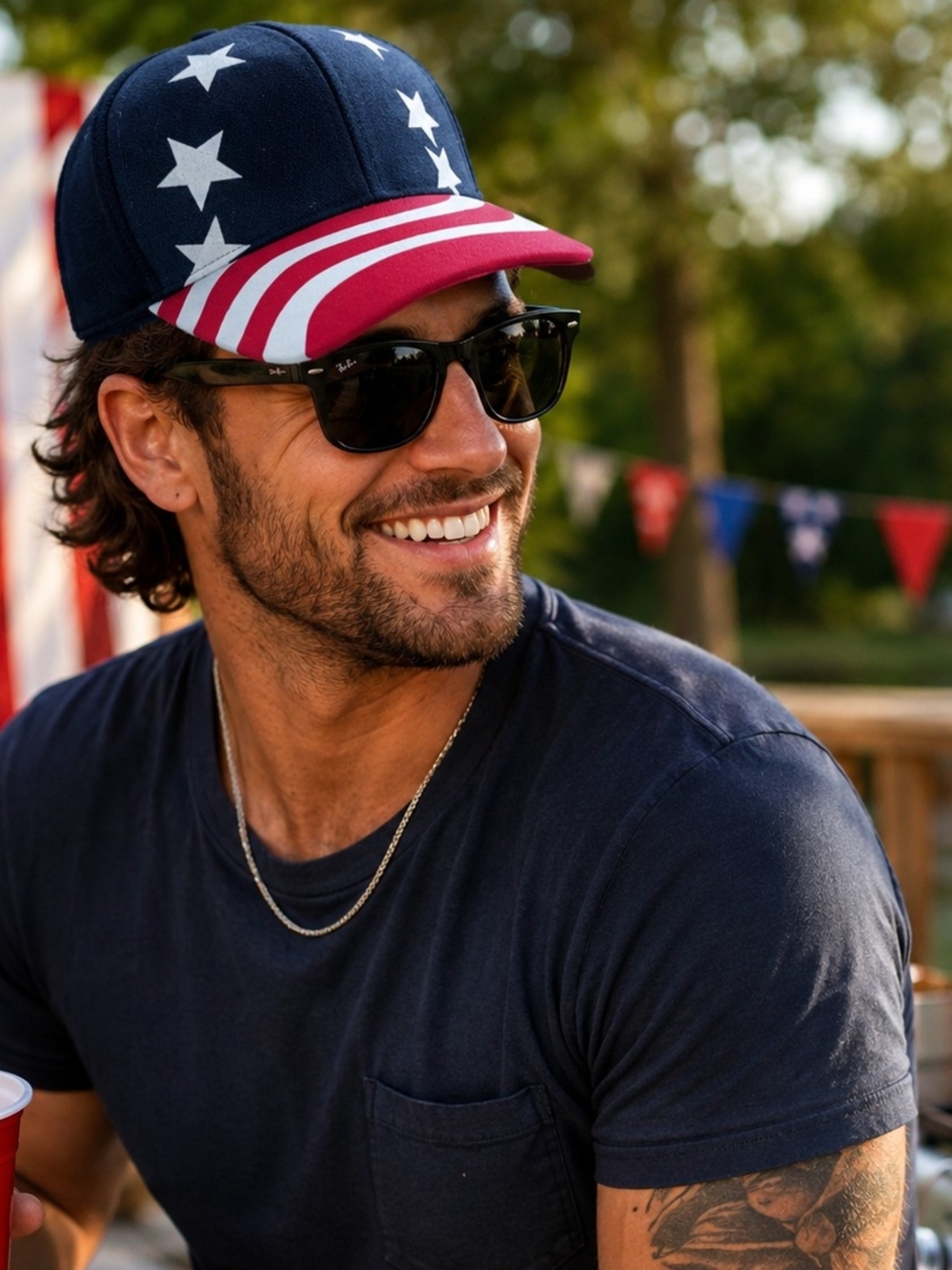 Patriotic Americana Flag Snapback Trucker Hat Red White Blue Independence Day 4t